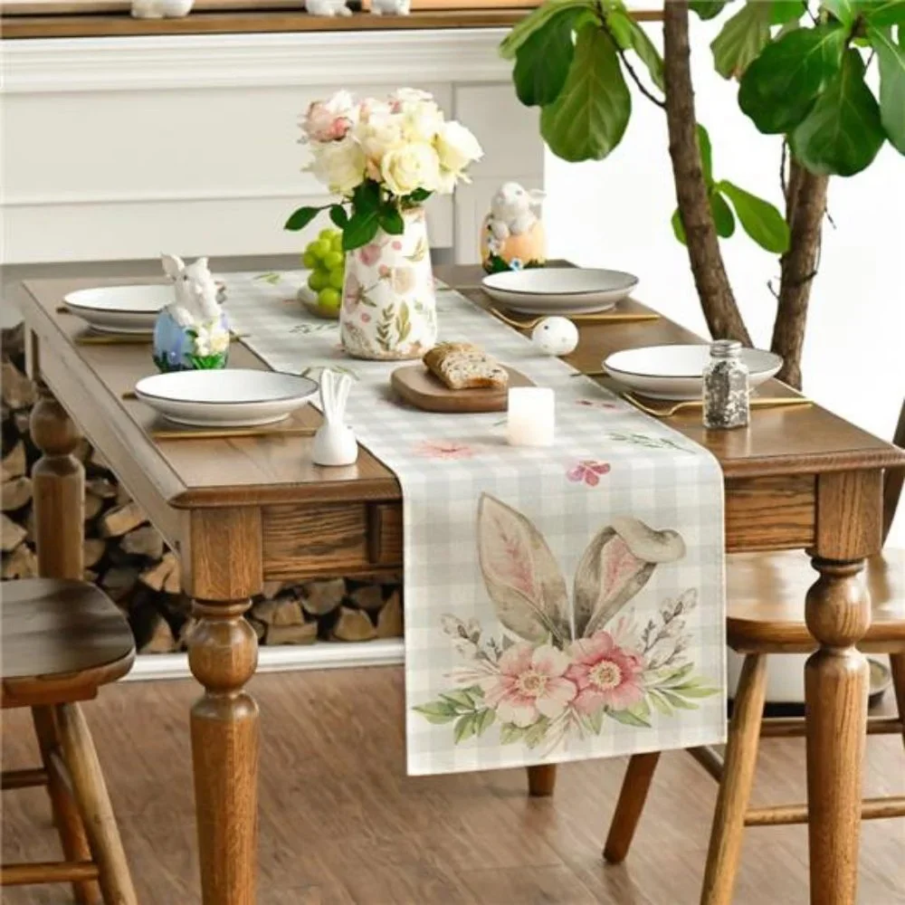 Easter Table Runner Cottage Farmhouse Decor Spring Summer Plaid Decorative Cloth